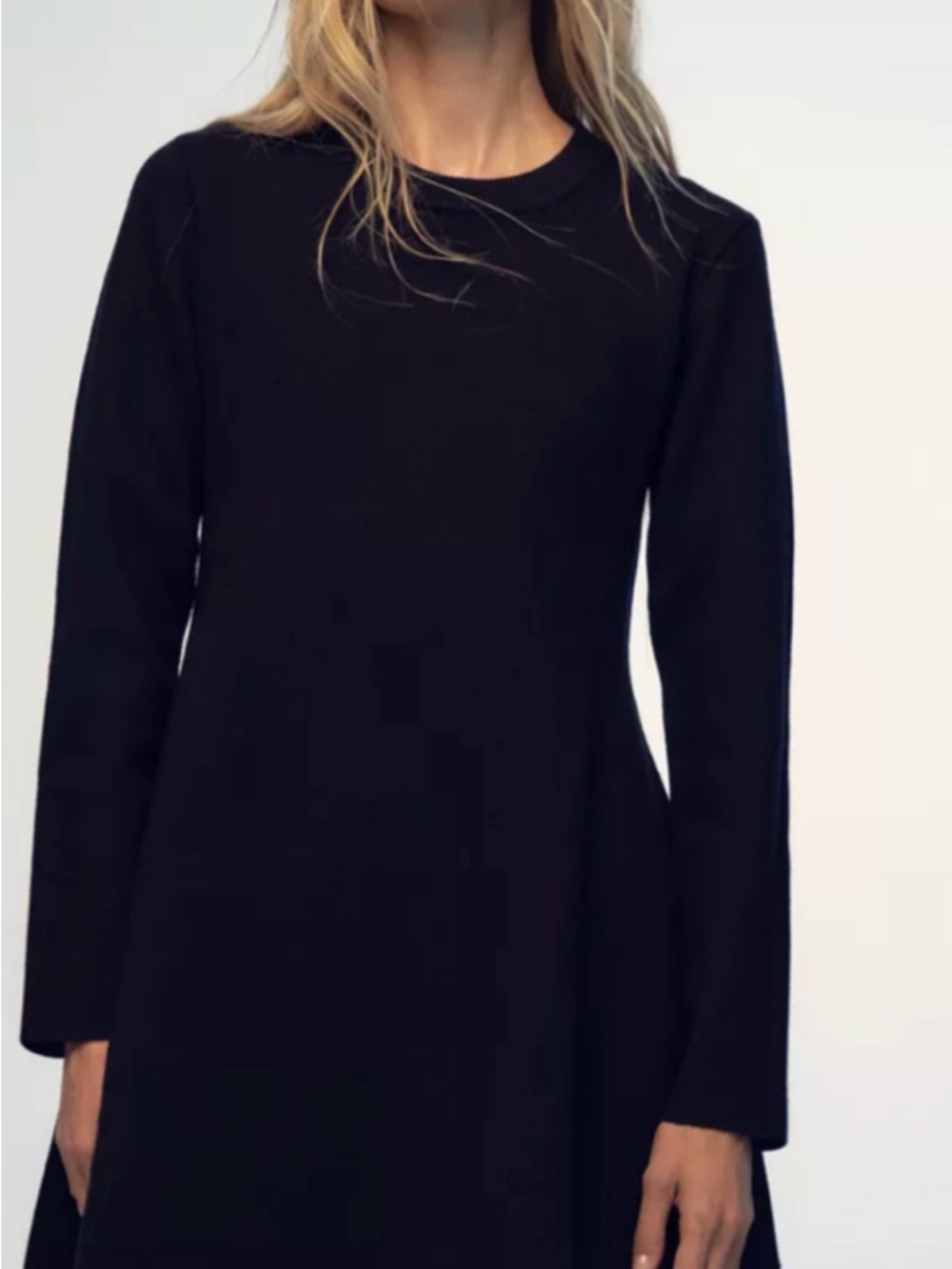 Zara Classic Black Long-Sleeve A-Line Dress